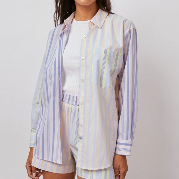 Rails Tops - RAILS Arlo Shirt in Citrus Mixed Stripe, Long Sleeve Button Down Large